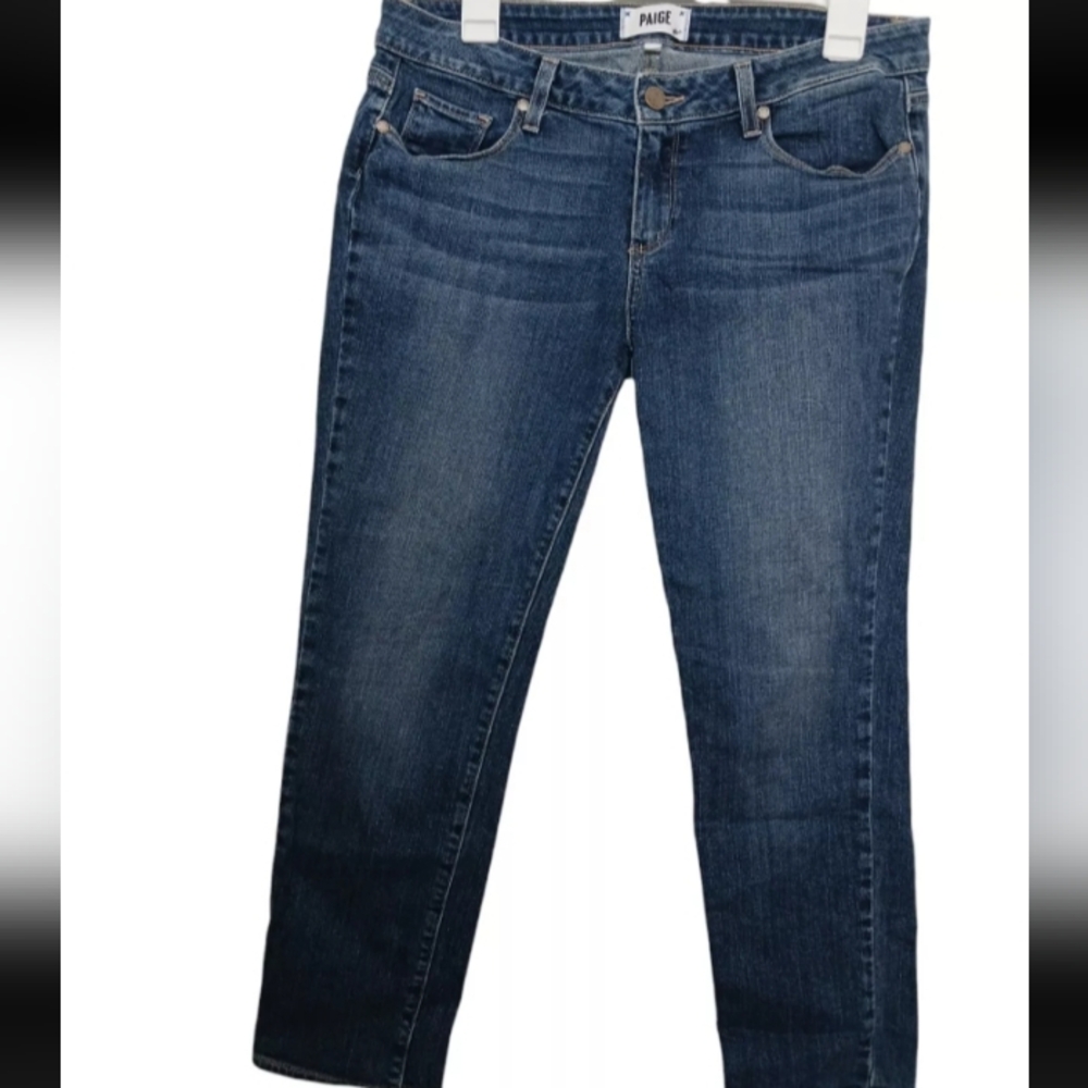 Paige Jimmy Jimmy Crop Jeans Womens 28 Low Rise Stretch Distressed Blue Denim.